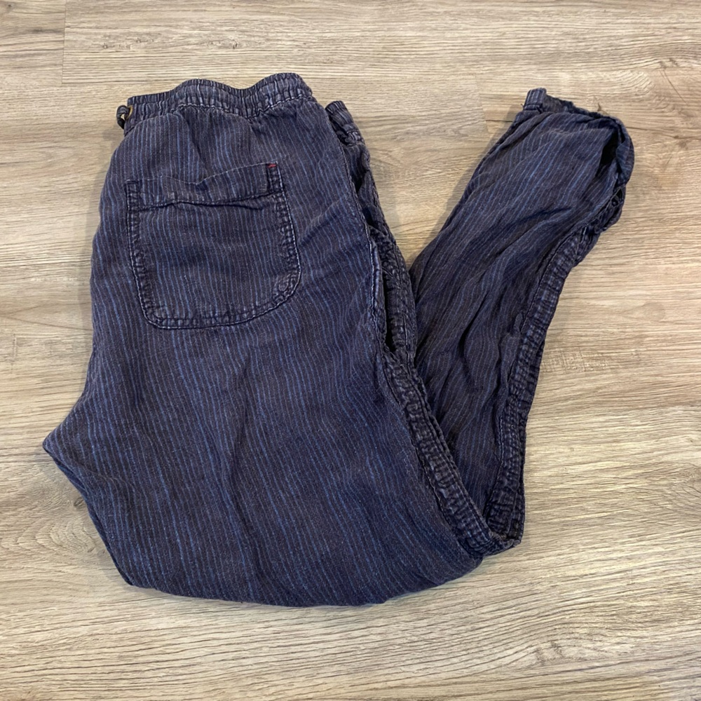 Women's Anthropologie Blue Striped Cloth Lace-Up Jogger Pants Size M